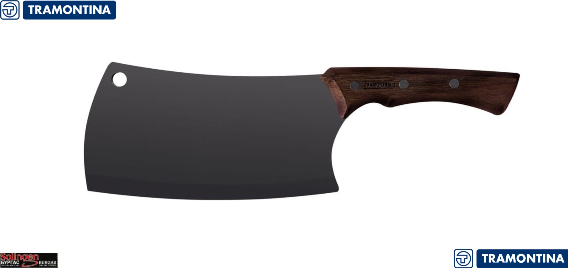 Tramontina Churrasco Black Kitchen cleaver, Кухненски сатър подходящ за раздробяване на кости, изработен от неръждаема стомана AISI 420, размер на острието: 17.5 см., Трамонтина Бразилия